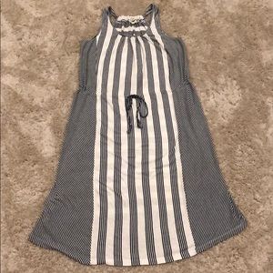 Hem & Thread Striped Drawstring Waist Tank Dress